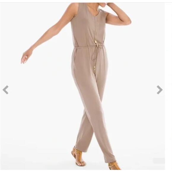 Chico's Zenergy Sz XXL (4) Tan Pippa Jumpsuit Sleeveless Stretchy One Piece - Picture 1 of 7